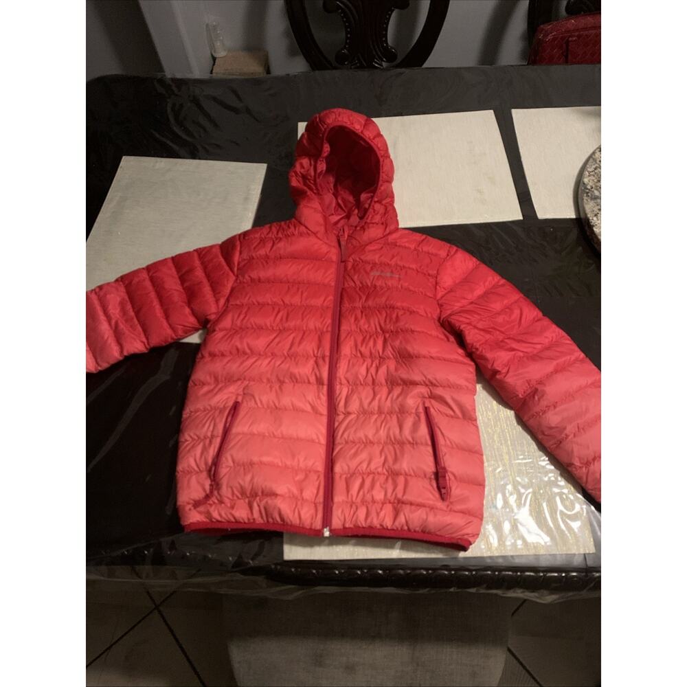 Eddie Bauer Puffer Jacket Women/Girl Coat Pink Hood Zip Quilted Reversible 15559